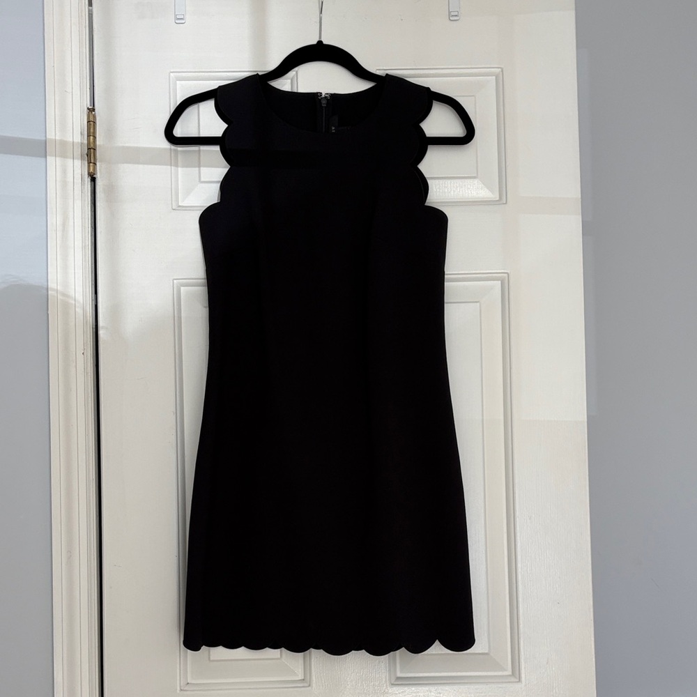 J crew black dress with scallop edge detail